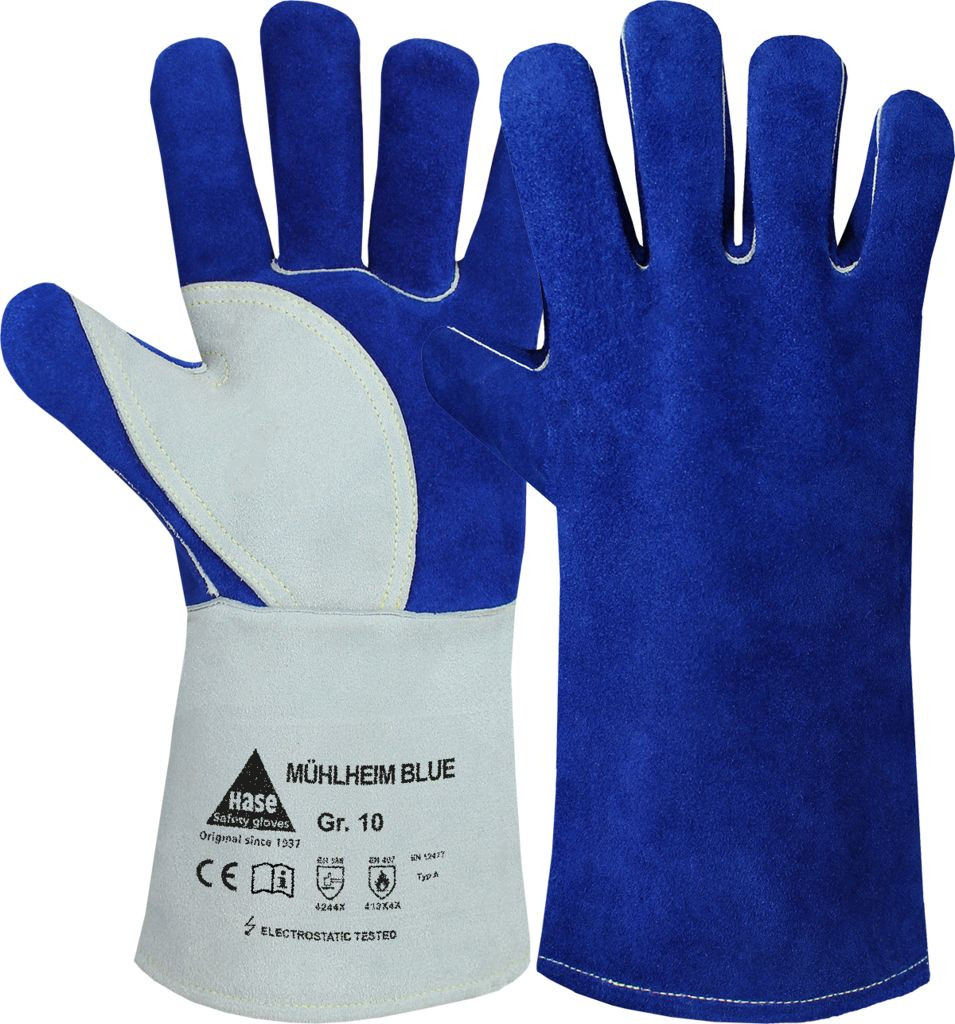 Spaltleder+Handfutter, antistatisch, MÜHLHEIM-BLUE